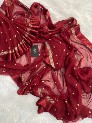 Maroon Viscose Georgette Sequins Saree with Satin Border & Contrast Blouse – Partywear Collection