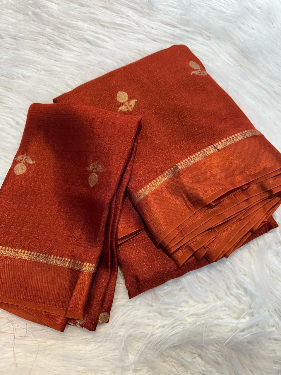 Fiery Orange Soft Viscose Khadi Silk Partywear Saree with Satin Border & Jacquard Design