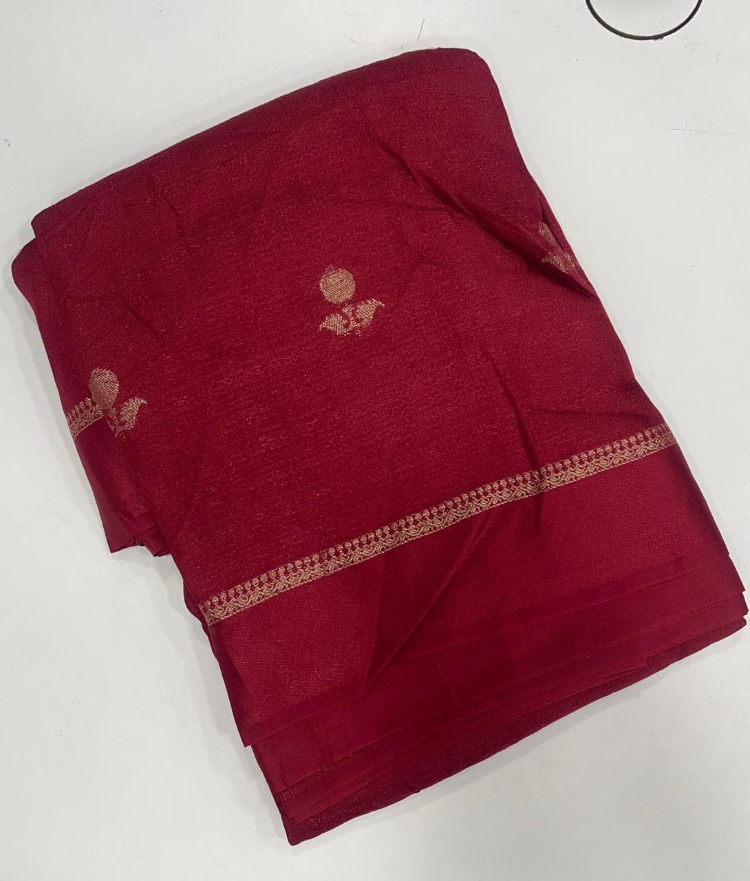 Red Soft Viscose Khadi Silk Partywear Saree with Satin Border & Jacquard Design