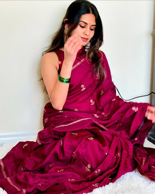 Pink Soft Viscose Khadi Silk Partywear Saree with Satin Border & Jacquard Design