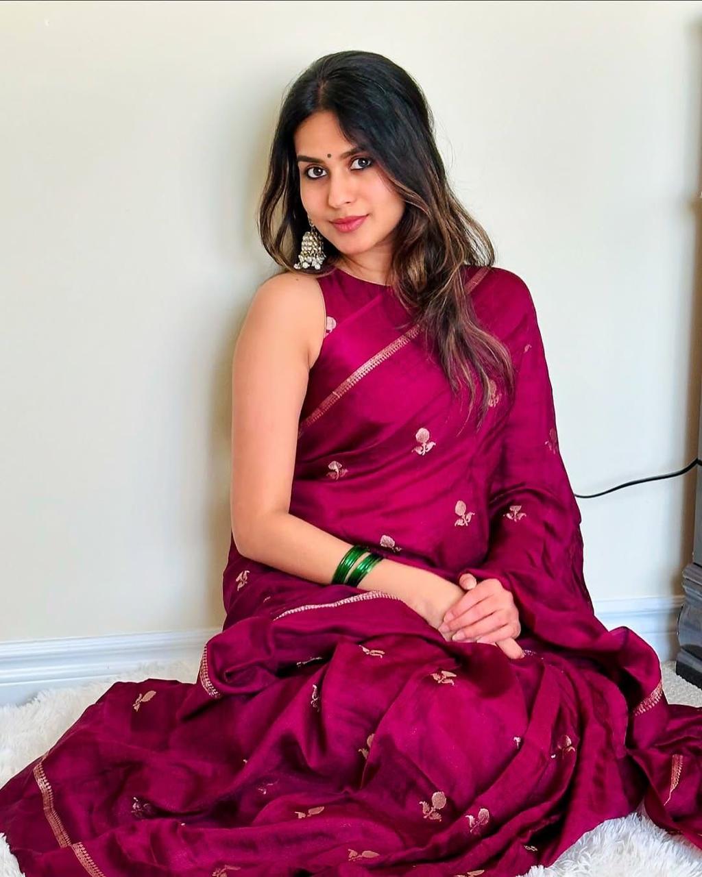 Pink Soft Viscose Khadi Silk Partywear Saree with Satin Border & Jacquard Design