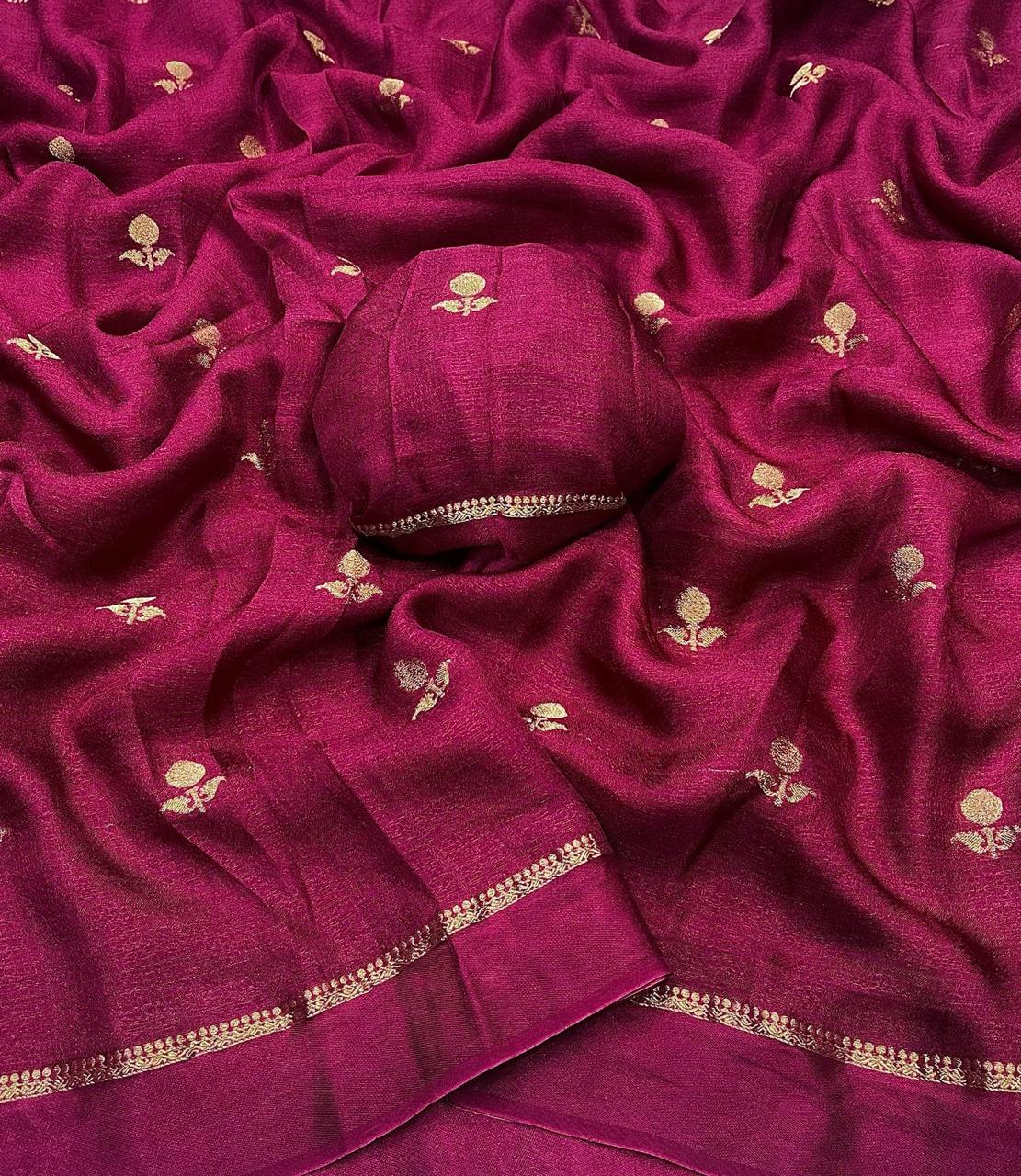 Pink Soft Viscose Khadi Silk Partywear Saree with Satin Border & Jacquard Design