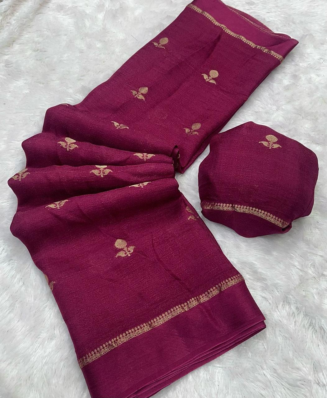 Pink Soft Viscose Khadi Silk Partywear Saree with Satin Border & Jacquard Design