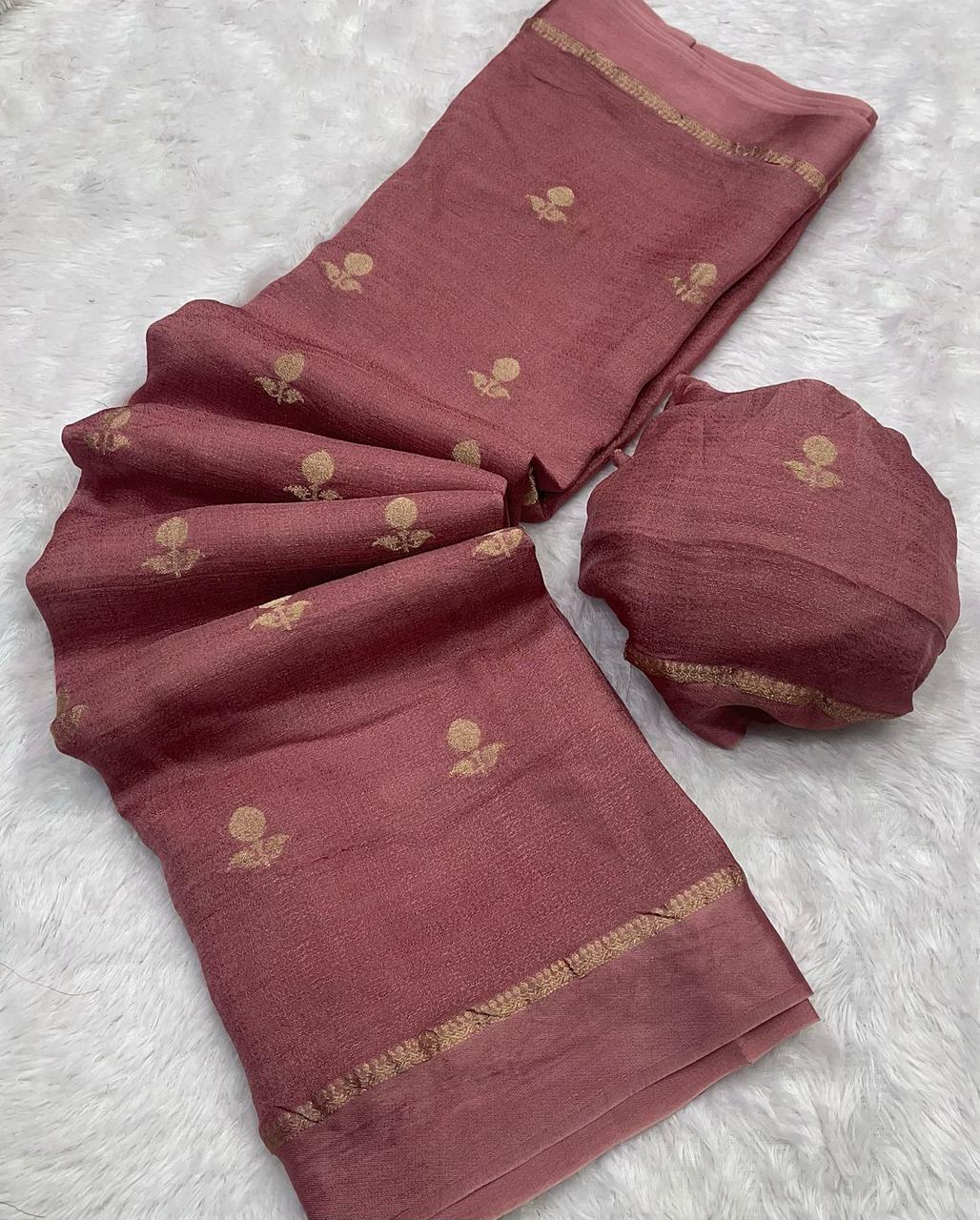 Cream Soft Viscose Khadi Silk Partywear Saree with Satin Border & Jacquard Design