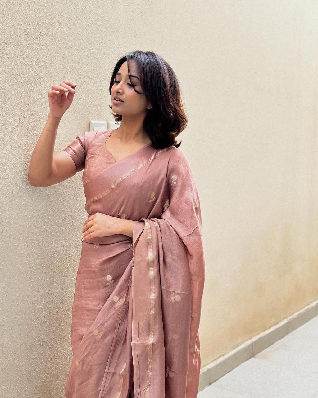 Cream Soft Viscose Khadi Silk Partywear Saree with Satin Border & Jacquard Design