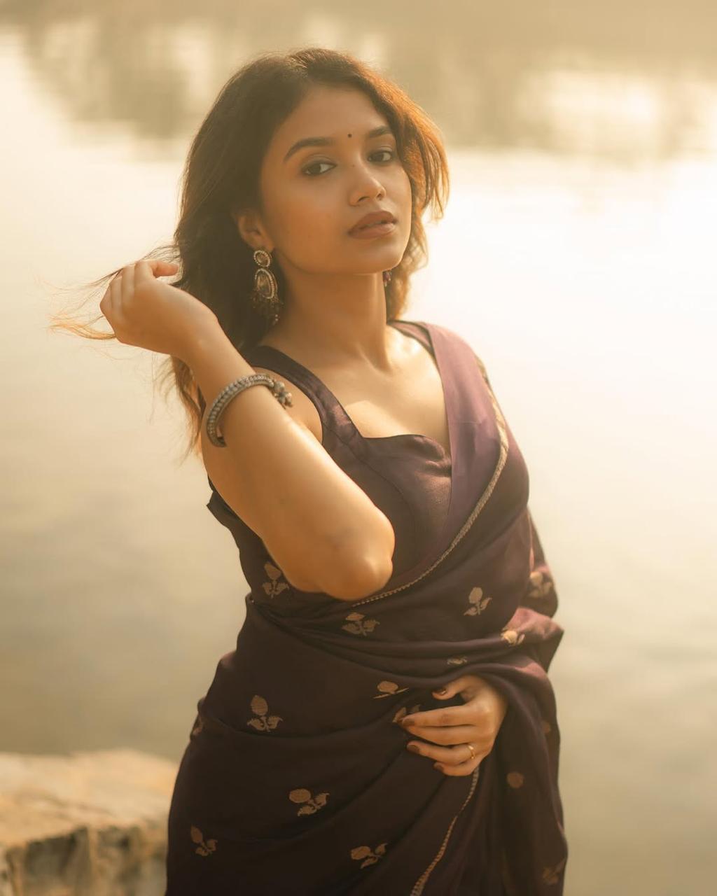 Violet Soft Viscose Khadi Silk Partywear Saree with Satin Border & Jacquard Design
