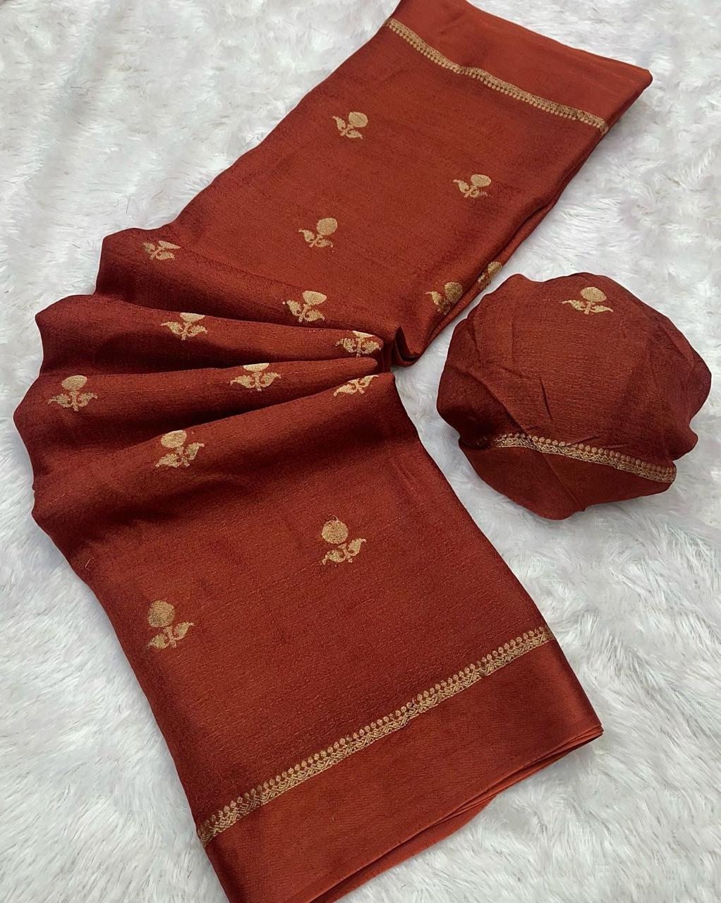 Brown Soft Viscose Khadi Silk Partywear Saree with Satin Border & Jacquard Design