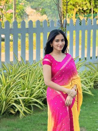 PINK DUAL SHADE Viscose Georgette Sequins Saree with Satin Border & Contrast Blouse – Partywear