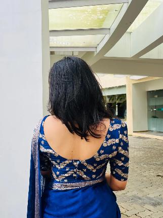 Blue Viscose Chinon Saree with Dola Banarasi Silk Blouse – Festive & Wedding Wear