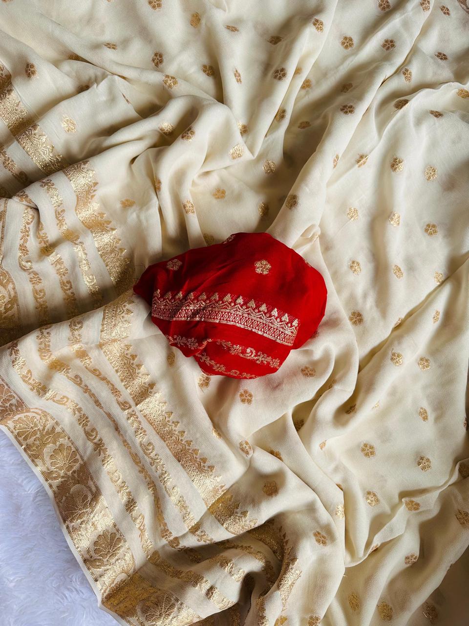 White Viscose Georgette Saree with Running Blouse – Elegant Partywear Collection