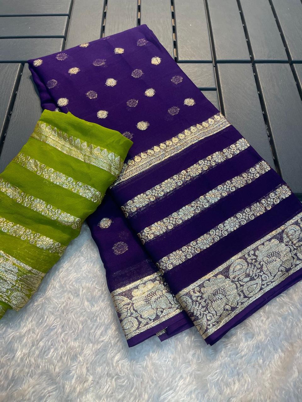 Violet Viscose Georgette Saree with Running Blouse – Elegant Partywear Collection