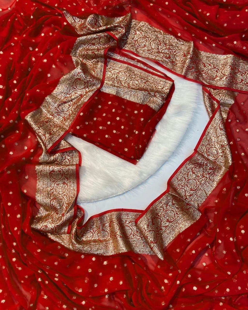 Red Viscose Georgette Saree with Running Blouse – New Partywear Collection