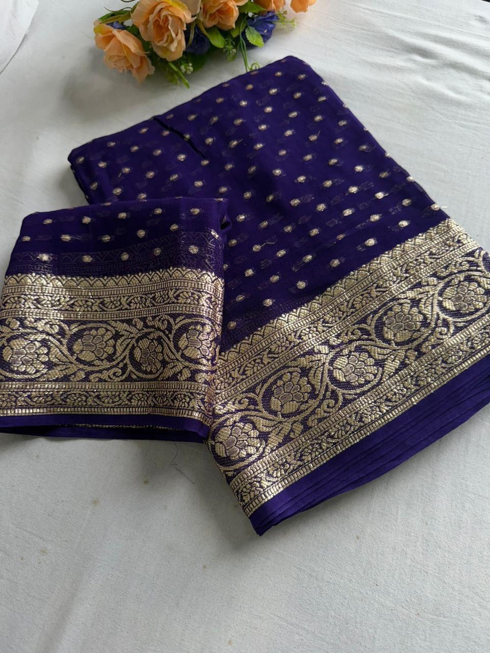 Violet Viscose Georgette Saree with Running Blouse – New Partywear Collection