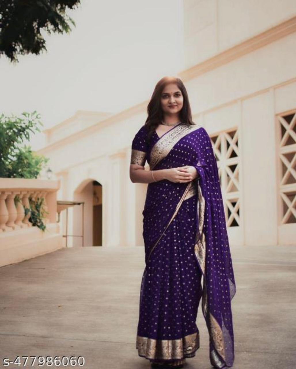 Violet Viscose Georgette Saree with Running Blouse – New Partywear Collection