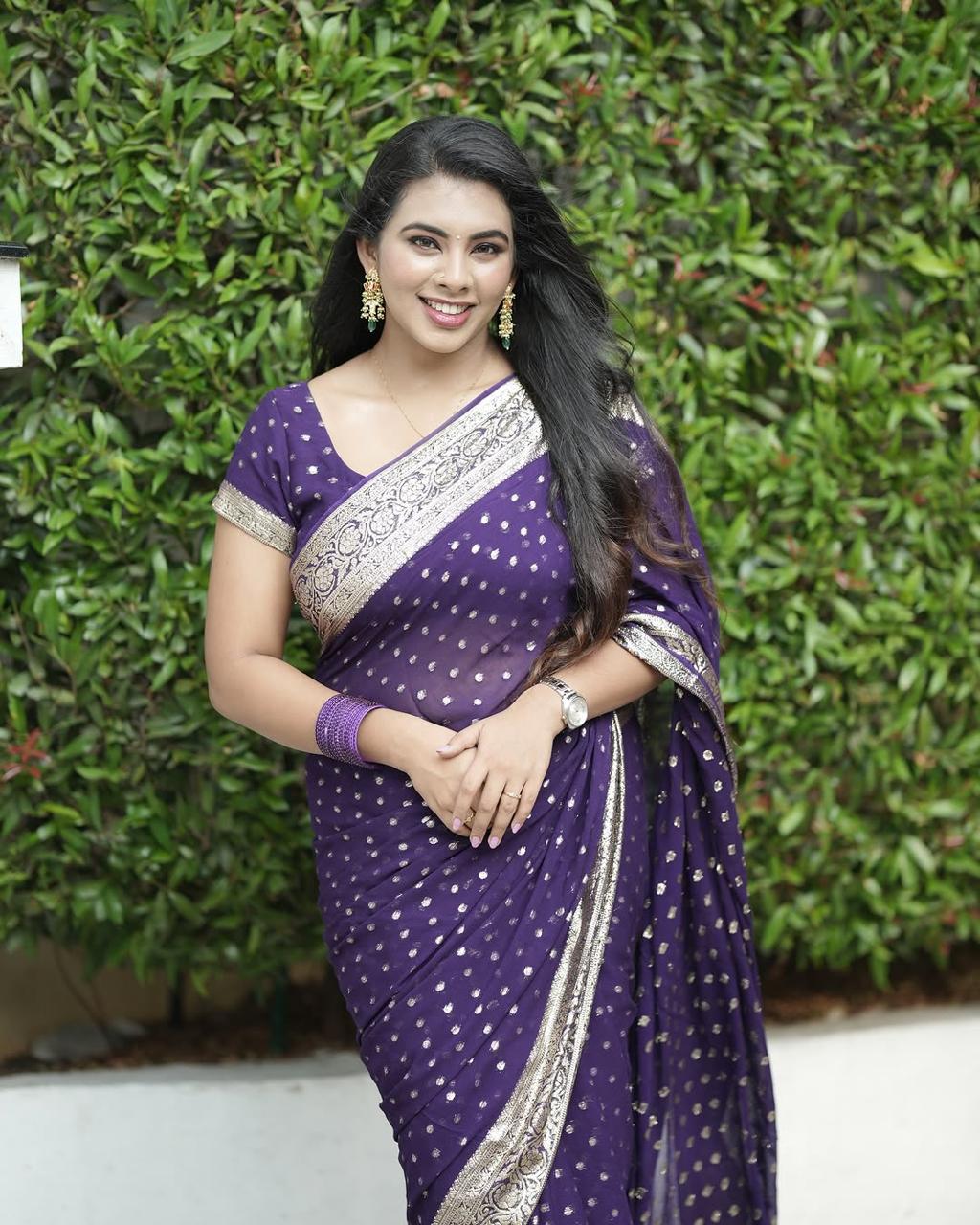 Violet Viscose Georgette Saree with Running Blouse – New Partywear Collection