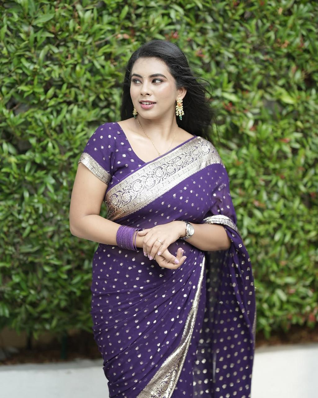 Violet Viscose Georgette Saree with Running Blouse – New Partywear Collection