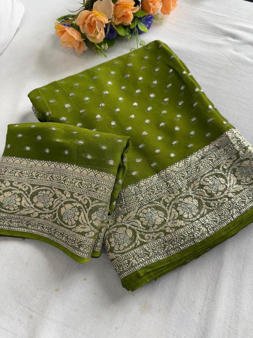 Stunzilla Green Viscose Georgette Saree with Running Blouse – New Partywear Collection