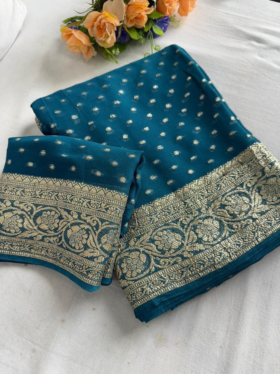 Blue Viscose Georgette Saree with Running Blouse – New Partywear Collection