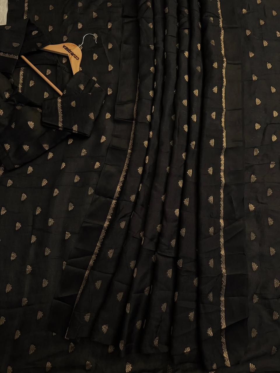 Black Jute Viscose Saree with Running Blouse – Back in Stock Partywear