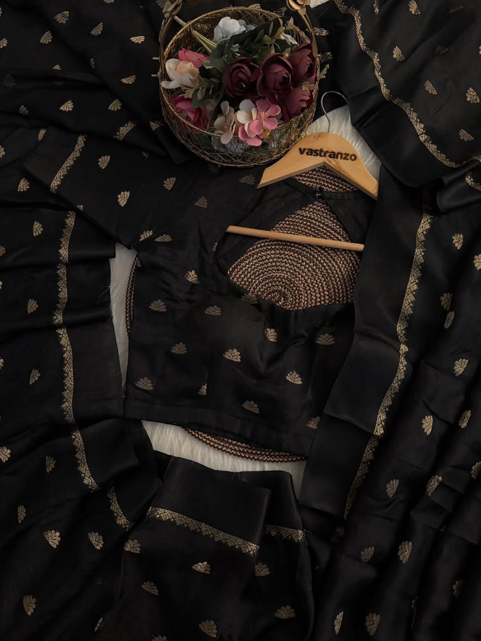 Black Jute Viscose Saree with Running Blouse – Back in Stock Partywear