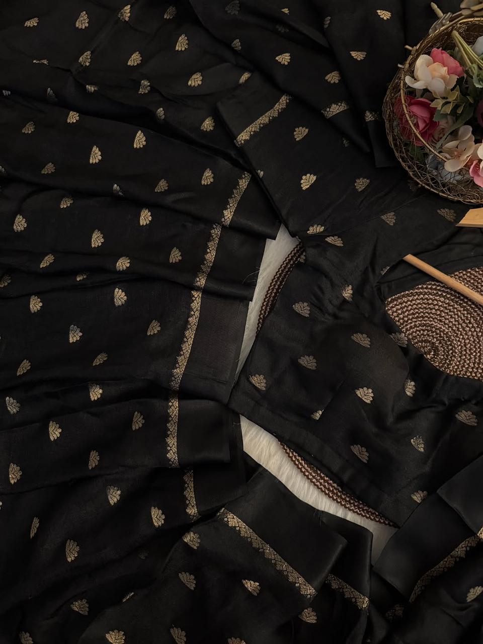 Black Jute Viscose Saree with Running Blouse – Back in Stock Partywear