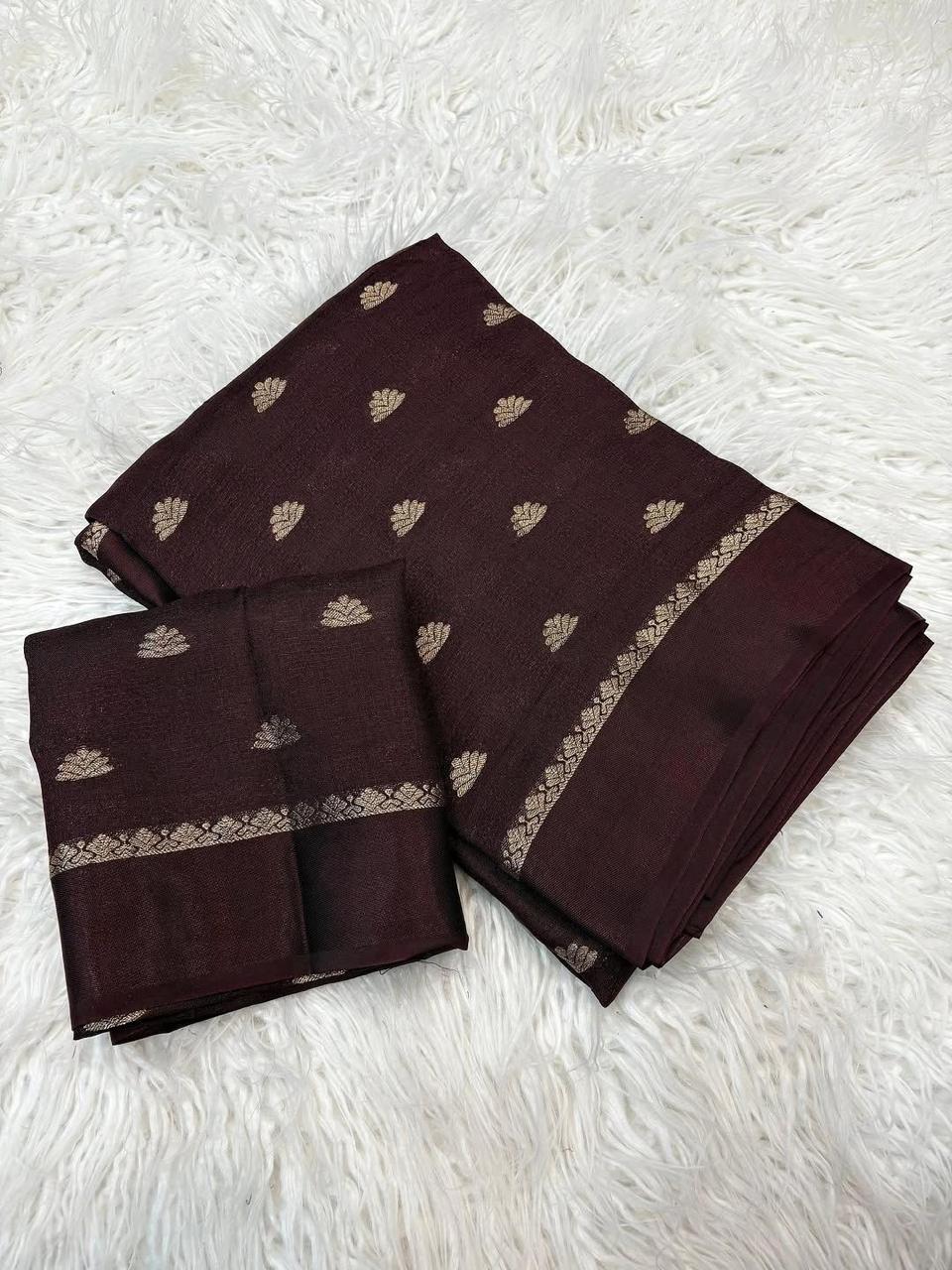Brown Jute Viscose Saree with Running Blouse – Back in Stock Partywear