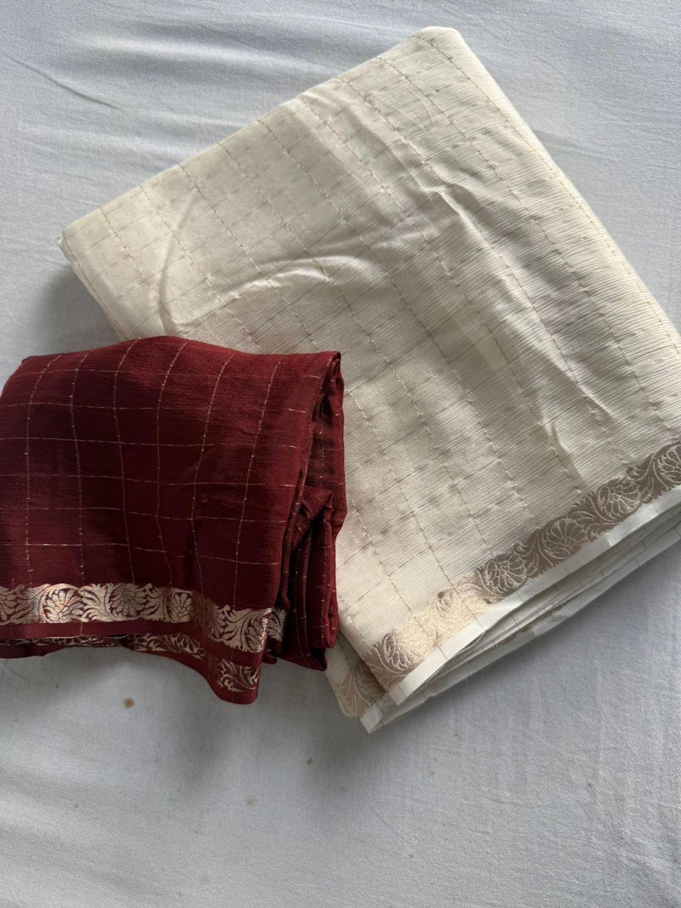 Viscose Pure Chinon Saree with Contrast Running Blouse – Elegant Partywear