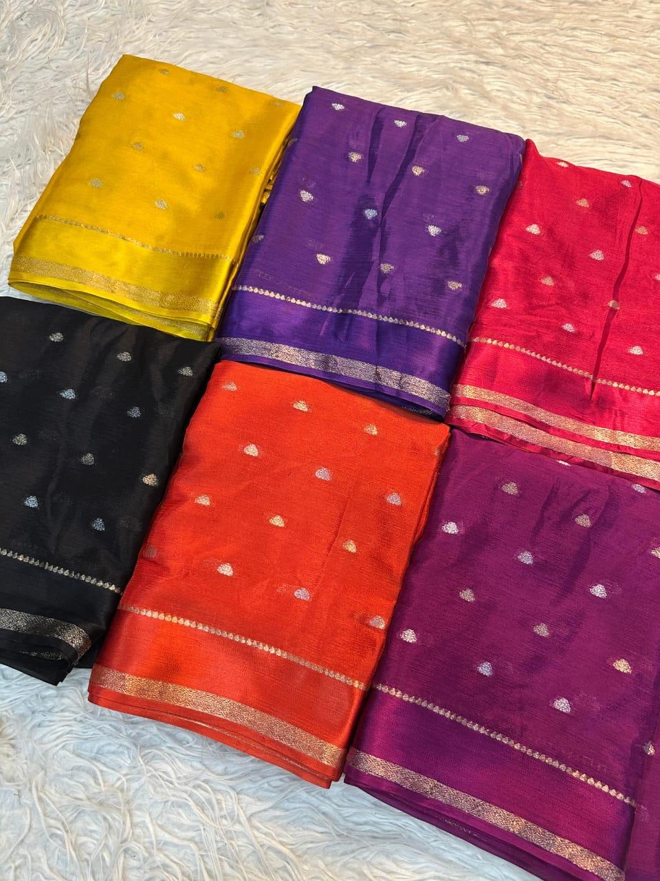 Violet Pure Chinon Viscose Saree with Matching Blouse – Restocked Partywear Collection