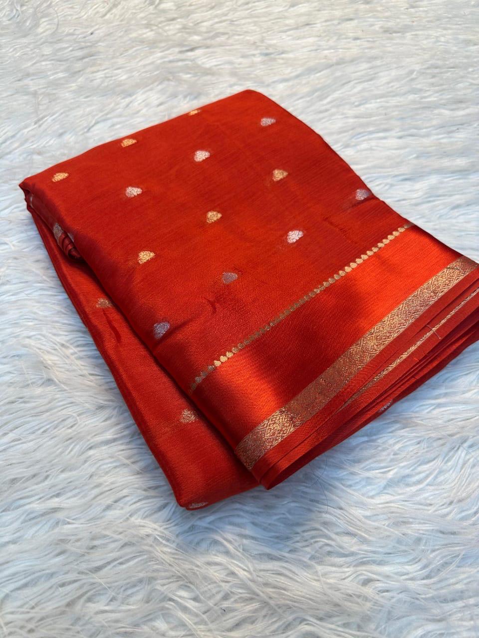 Violet Pure Chinon Viscose Saree with Matching Blouse – Restocked Partywear Collection