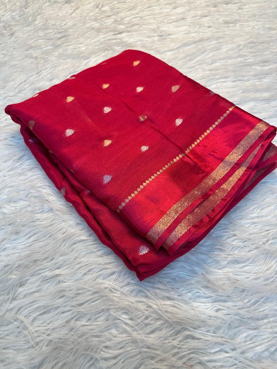 Violet Pure Chinon Viscose Saree with Matching Blouse – Restocked Partywear Collection