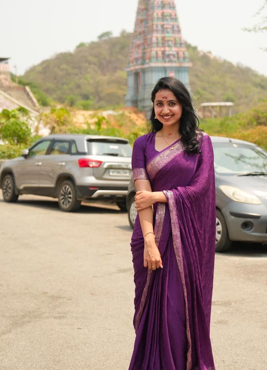 Violet Viscose Chinon Weaving Saree with Dola Banarasi Silk Blouse – Festive Collection