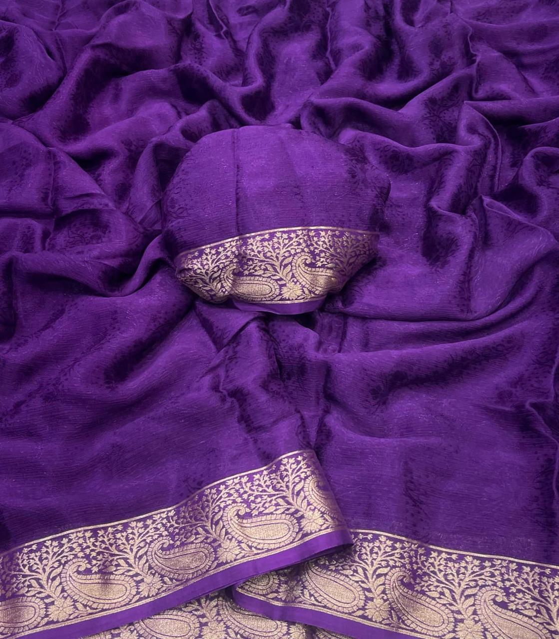 Violet Viscose Chinon Weaving Saree with Dola Banarasi Silk Blouse – Festive Collection