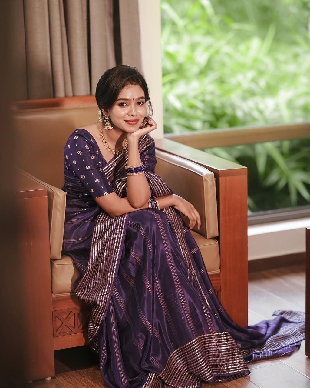 Violet Viscose Chinon Weaving Saree with Dola Banarasi Silk Blouse – Festive Collection