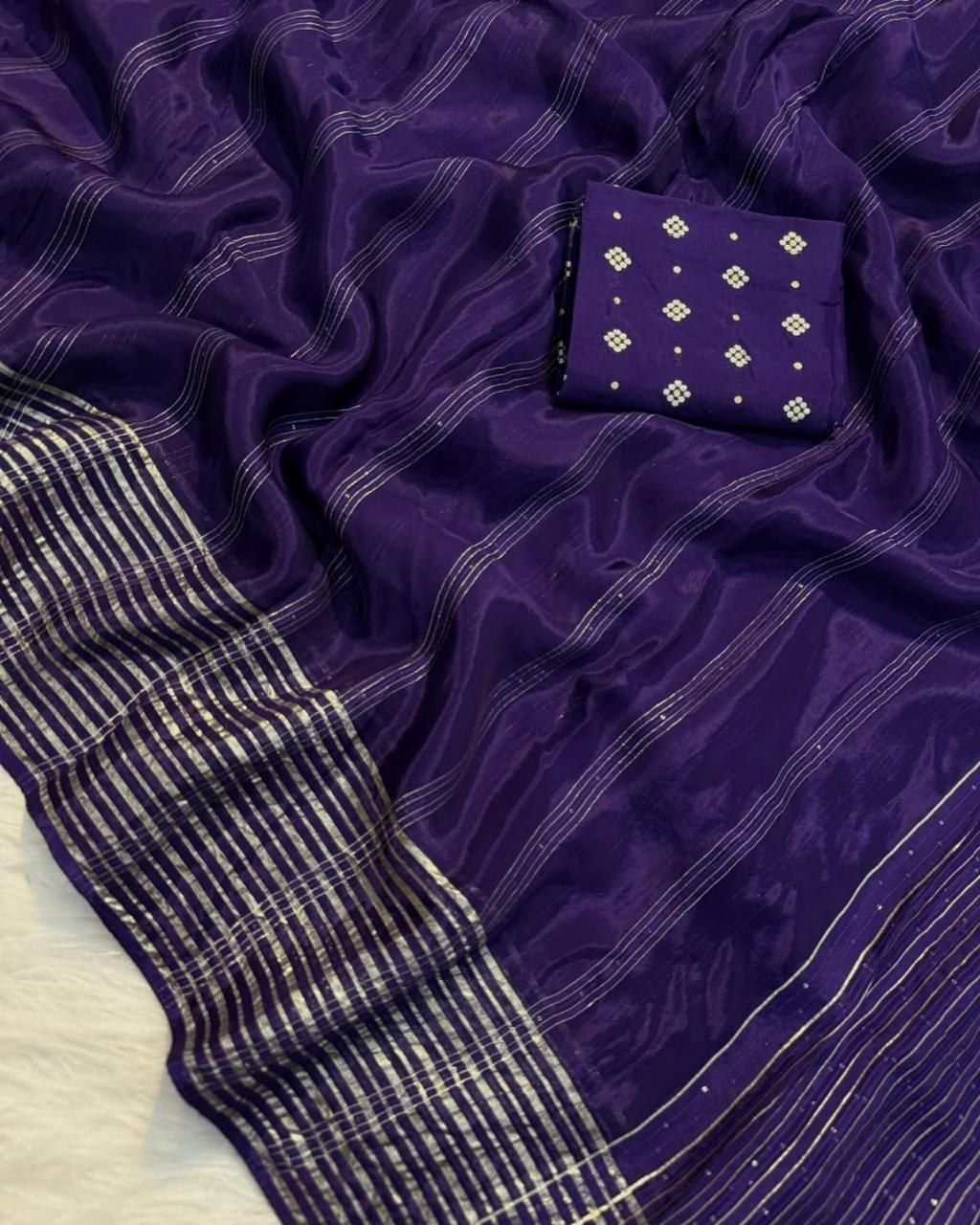 Violet Viscose Chinon Weaving Saree with Dola Banarasi Silk Blouse – Festive Collection
