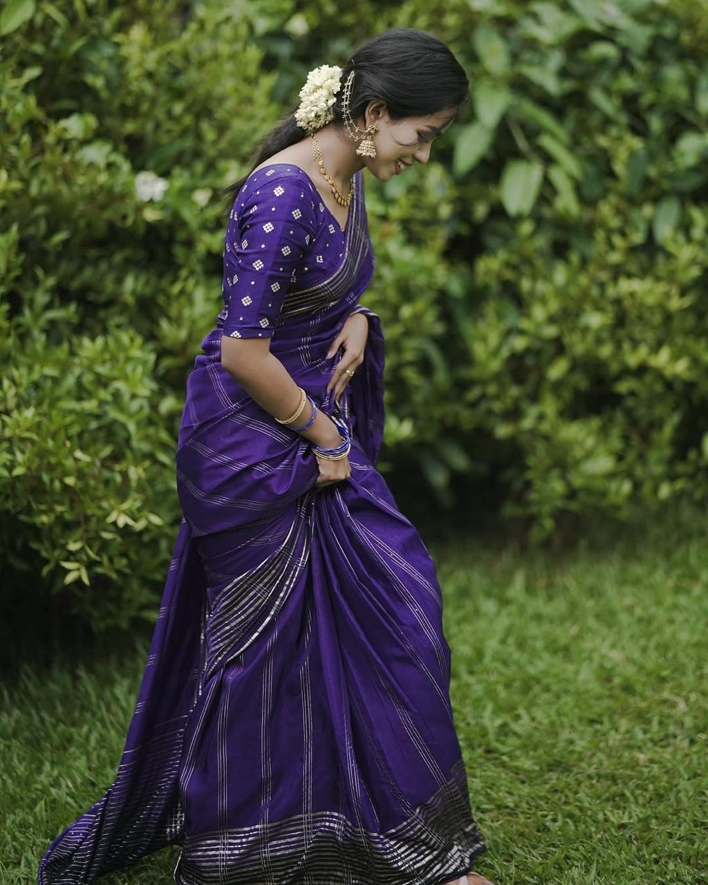 Violet Viscose Chinon Weaving Saree with Dola Banarasi Silk Blouse – Festive Collection
