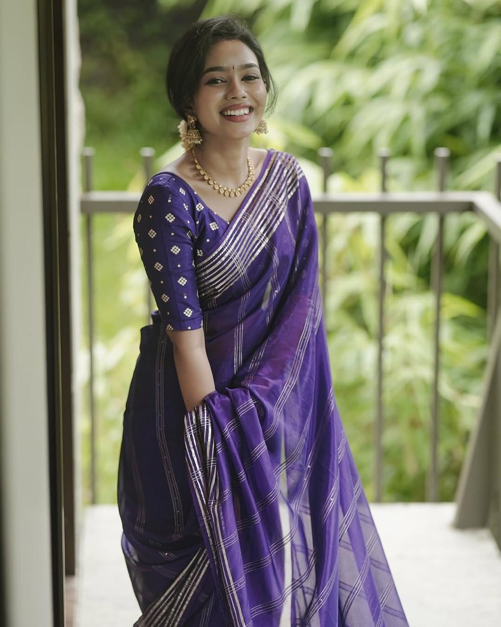 Violet Viscose Chinon Weaving Saree with Dola Banarasi Silk Blouse – Festive Collection