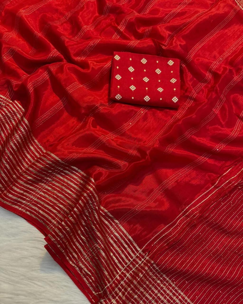 Viscose Chinon Weaving Saree with Dola Banarasi Silk Blouse – Festive Collection