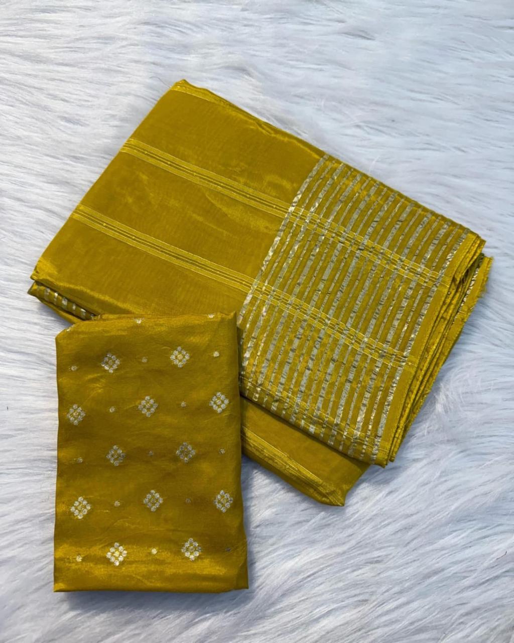 Viscose Chinon Weaving Saree with Dola Banarasi Silk Blouse – Festive Collection