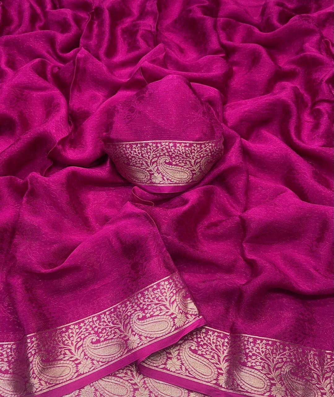 Violet Viscose Chinon Weaving Saree with Dola Banarasi Silk Blouse – Festive Collection