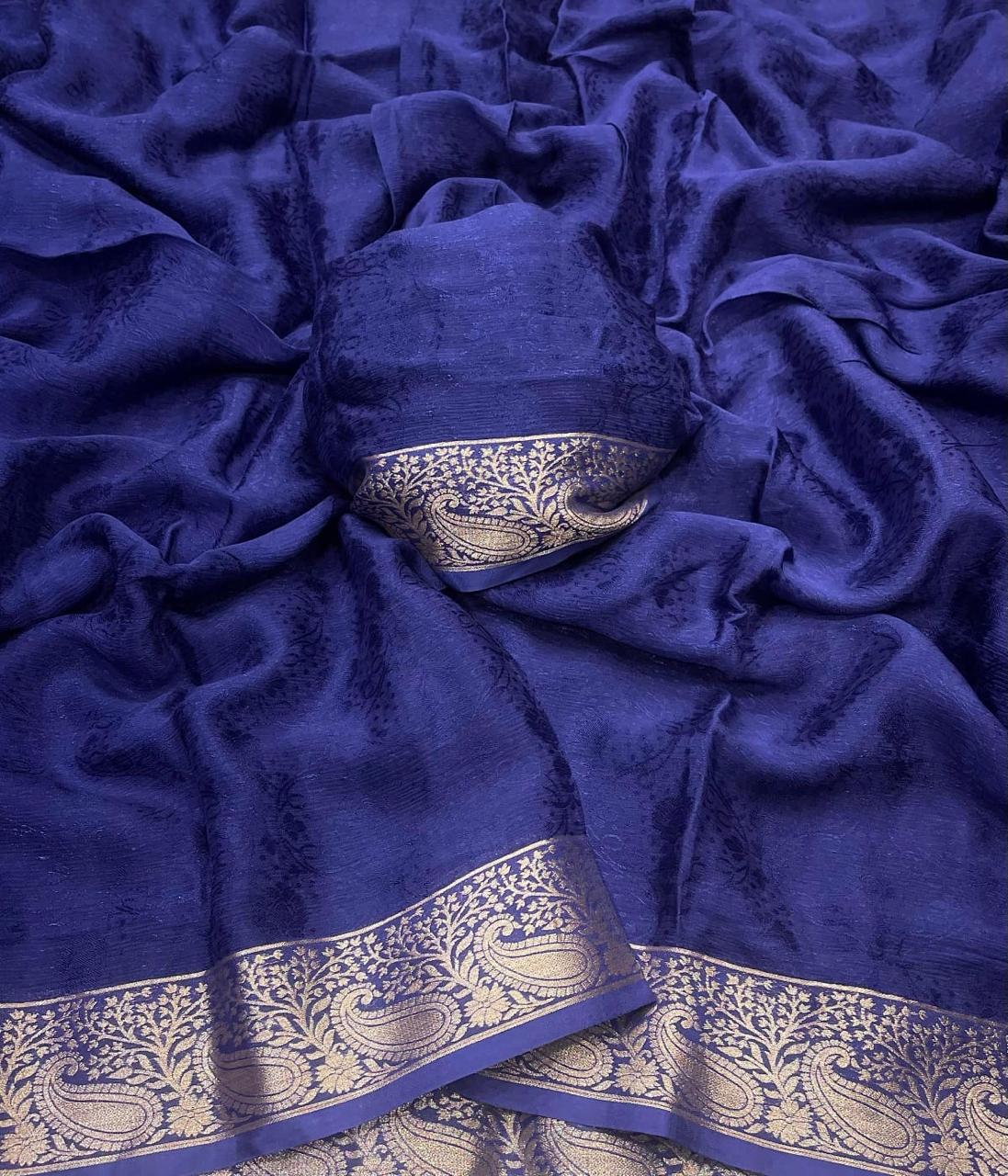 Violet Viscose Chinon Weaving Saree with Dola Banarasi Silk Blouse – Festive Collection