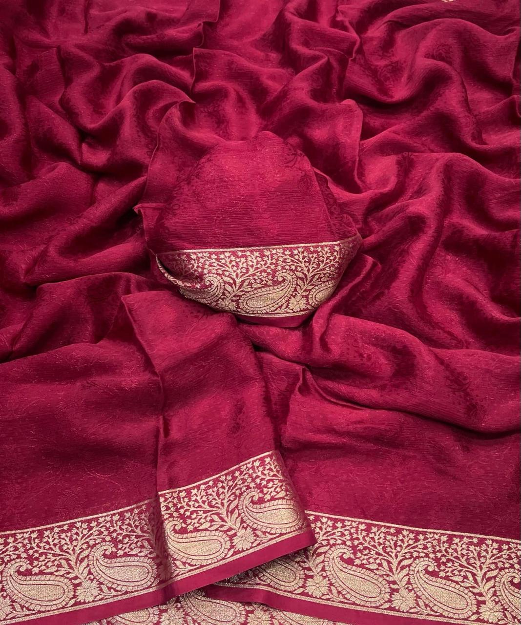 Violet Viscose Chinon Weaving Saree with Dola Banarasi Silk Blouse – Festive Collection
