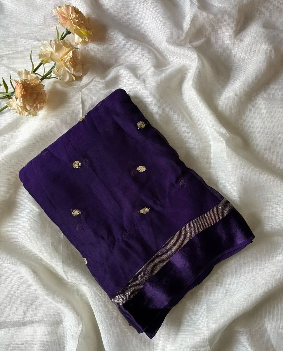 Violet Viscose Georgette Sequins Saree with Satin Border & Contrast Blouse – Partywear Collection