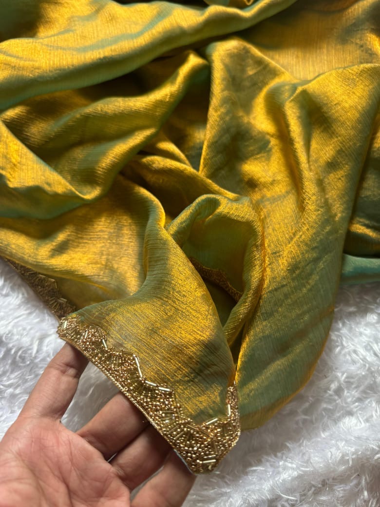 Chiffon Fendy Two-Tone Saree with Beads Handwork Border – Limited Edition Partywear