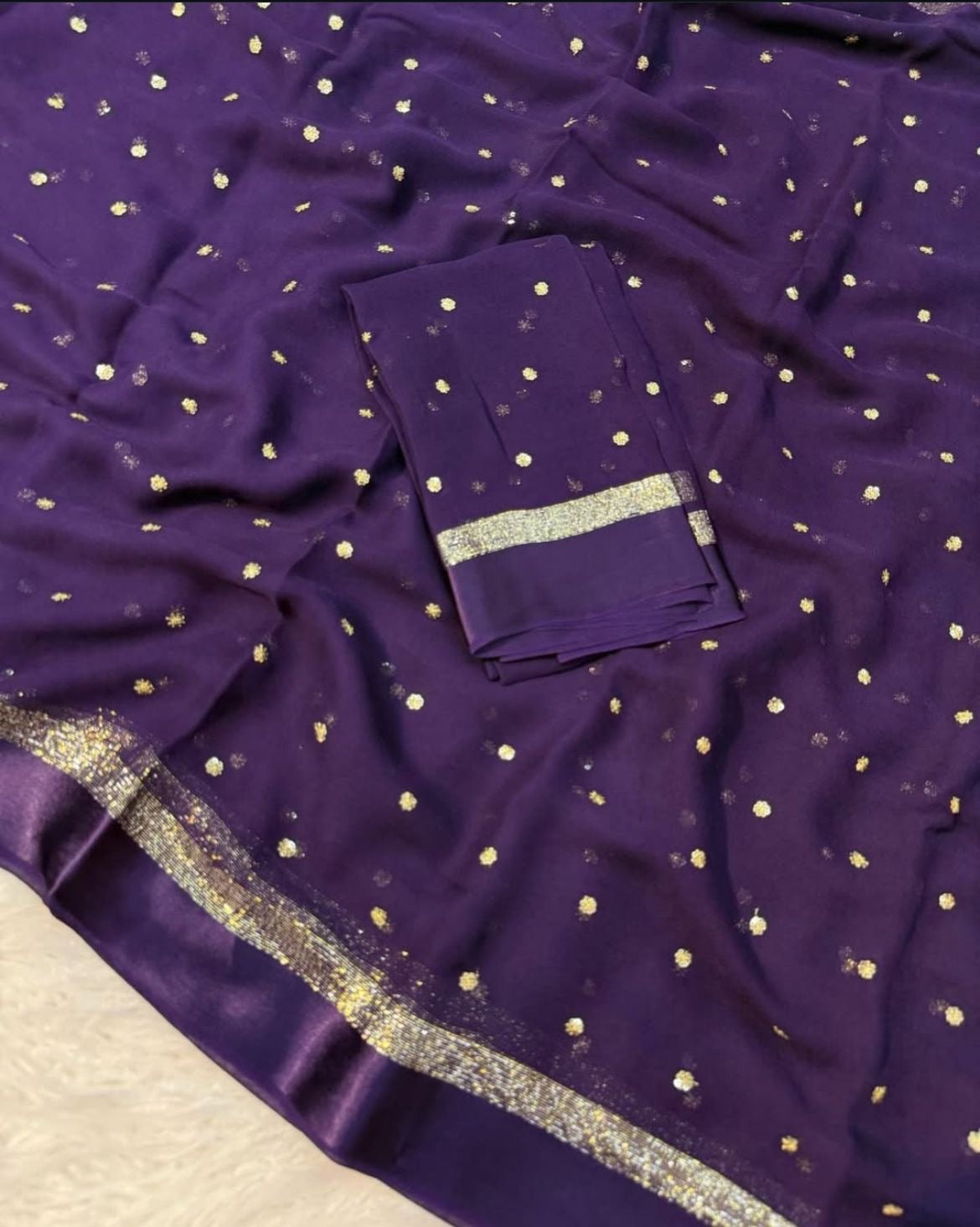 Violet Viscose Georgette Sequins Saree with Satin Border & Contrast Blouse – Partywear Collection