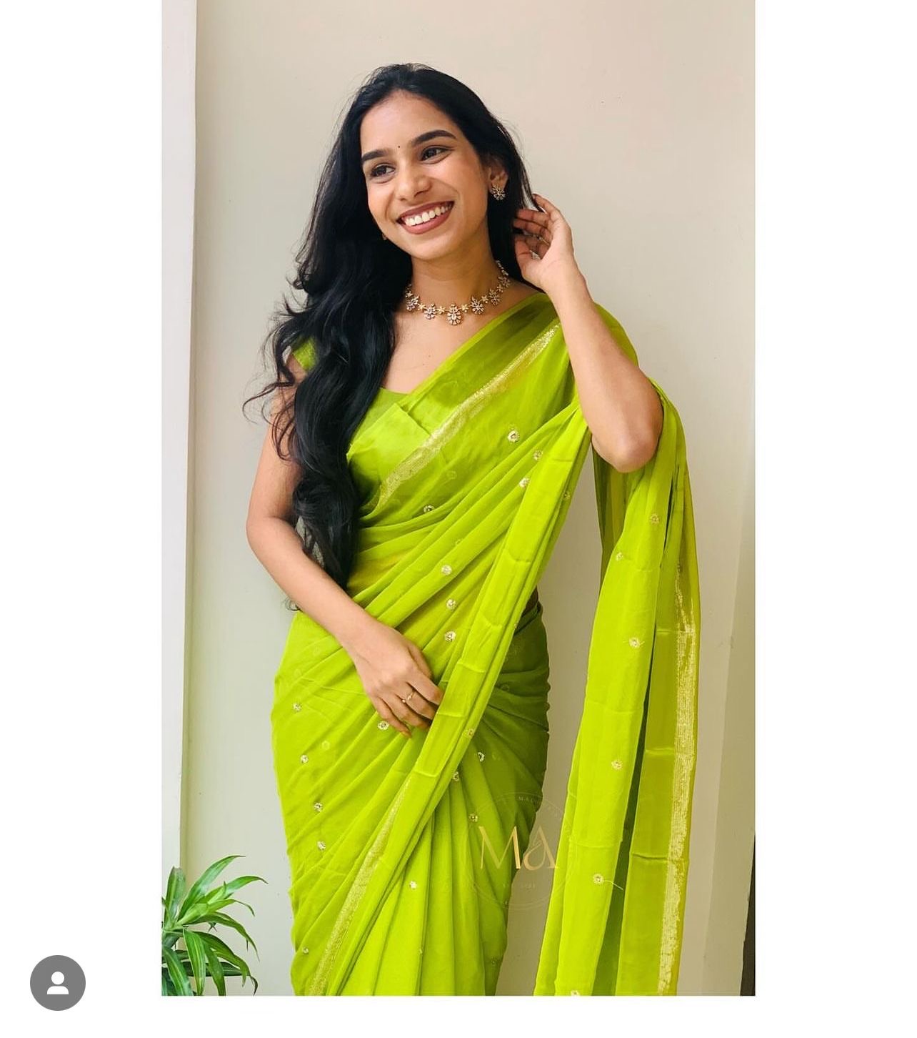 Light Green Viscose Georgette Sequins Saree with Satin Border & Contrast Blouse – Partywear Collection