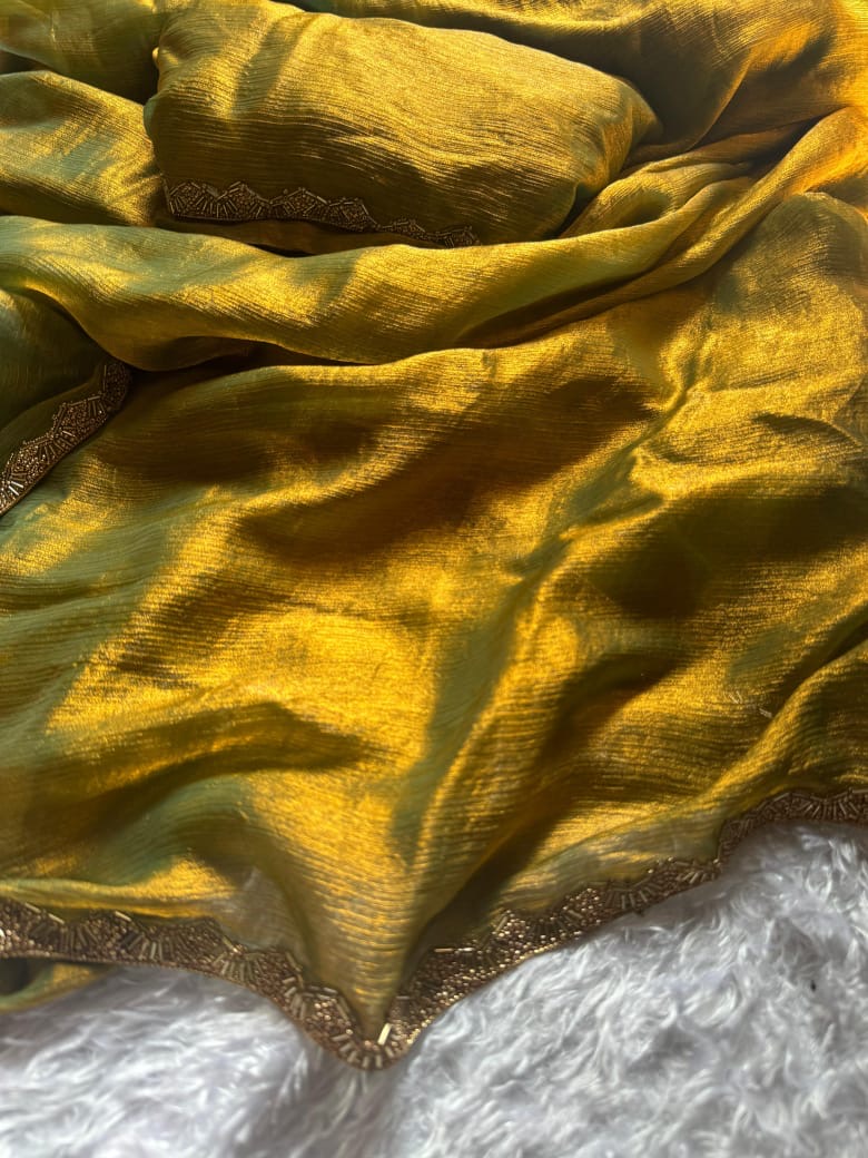 Chiffon Fendy Two-Tone Saree with Beads Handwork Border – Limited Edition Partywear