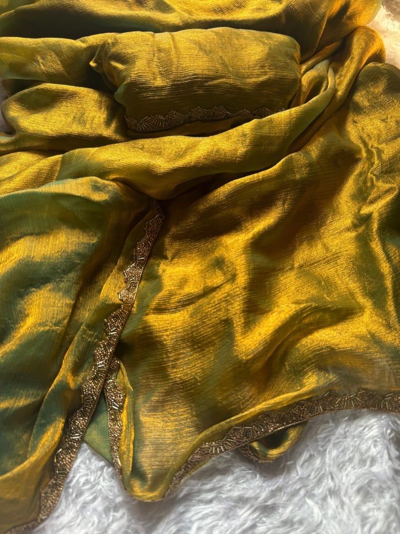 Chiffon Fendy Two-Tone Saree with Beads Handwork Border – Limited Edition Partywear