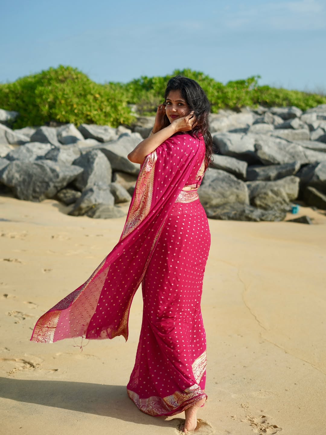 Pink Viscose Georgette Saree with Running Blouse – New Partywear Collection