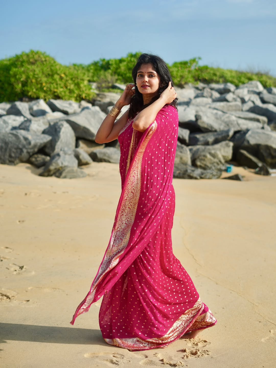 Pink Viscose Georgette Saree with Running Blouse – New Partywear Collection