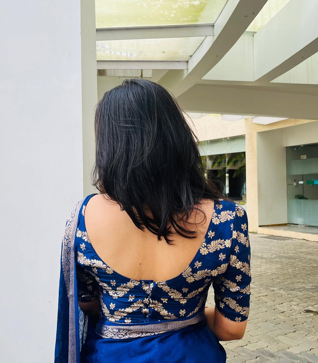 Blue Viscose Chinon Saree with Dola Banarasi Silk Blouse – Festive & Wedding Wear